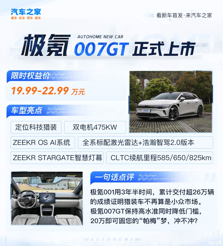 限时权益价19.99万起 极氪007GT上市 不仅外表美 内核更强大！