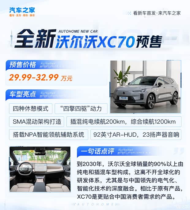 有智能有混动 预售29.99万起 沃尔沃全新XC70正式发布